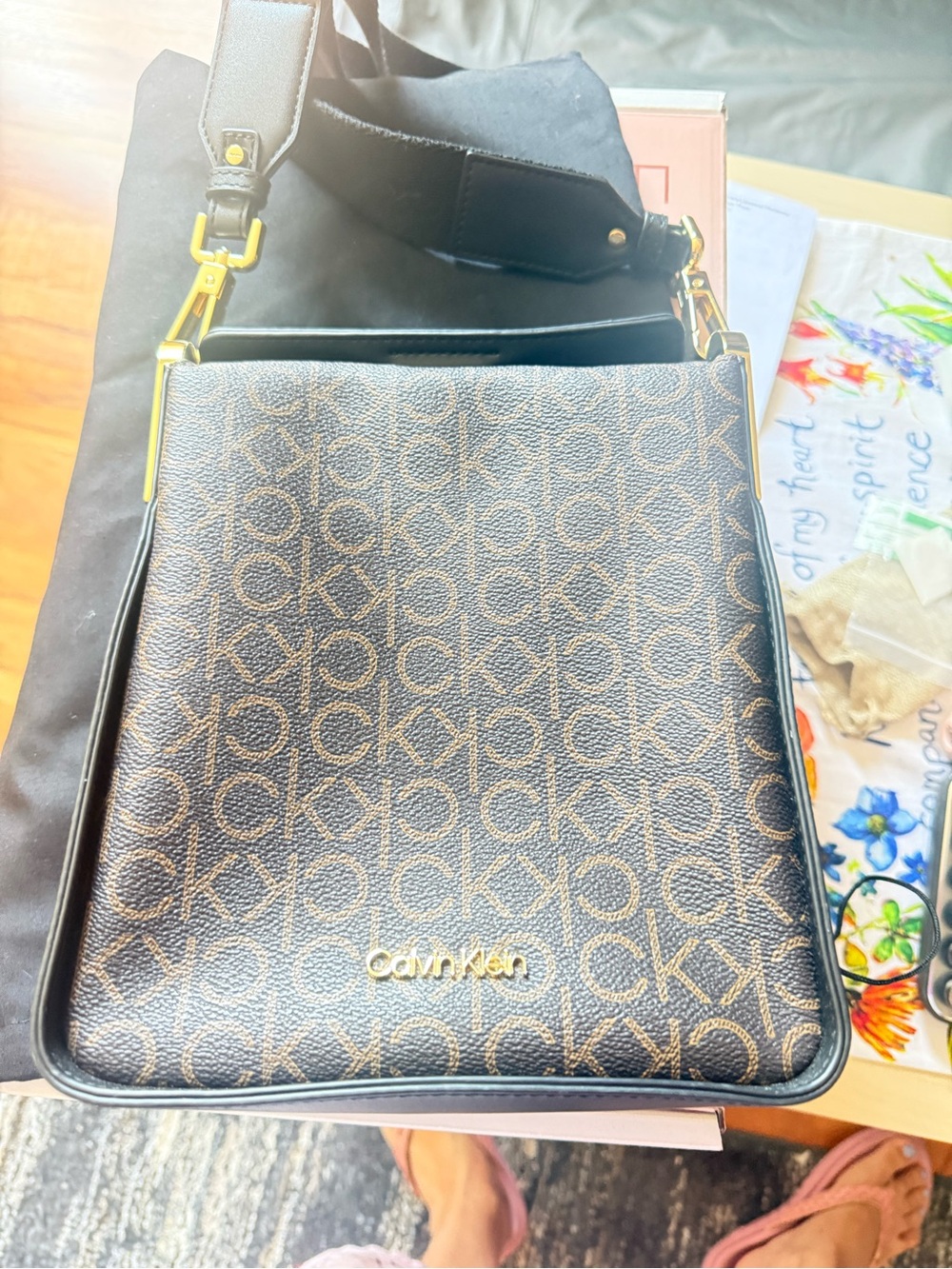 Calvin Klein Black Brown Monogram Crossbody Messenger